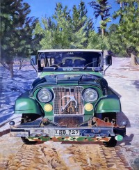 S. M. Fawad, Tourist Jeep Abbottabad River, 39 x 51 Inch, Oil on Canvas, Realistic Painting, AC-SMF-258